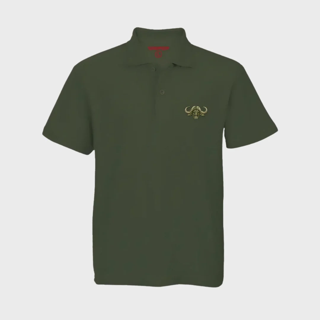 Sniper - Men's Buffalo Logo Short Sleeve Golfer - Military Olive Sniper Africa
