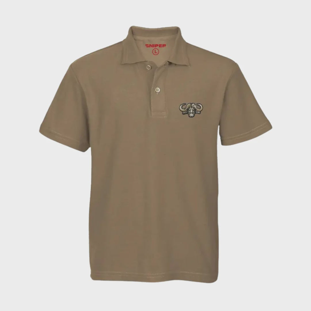 Sniper - Men's Buffalo Logo Short Sleeve Golfer - Cayote Sniper Africa