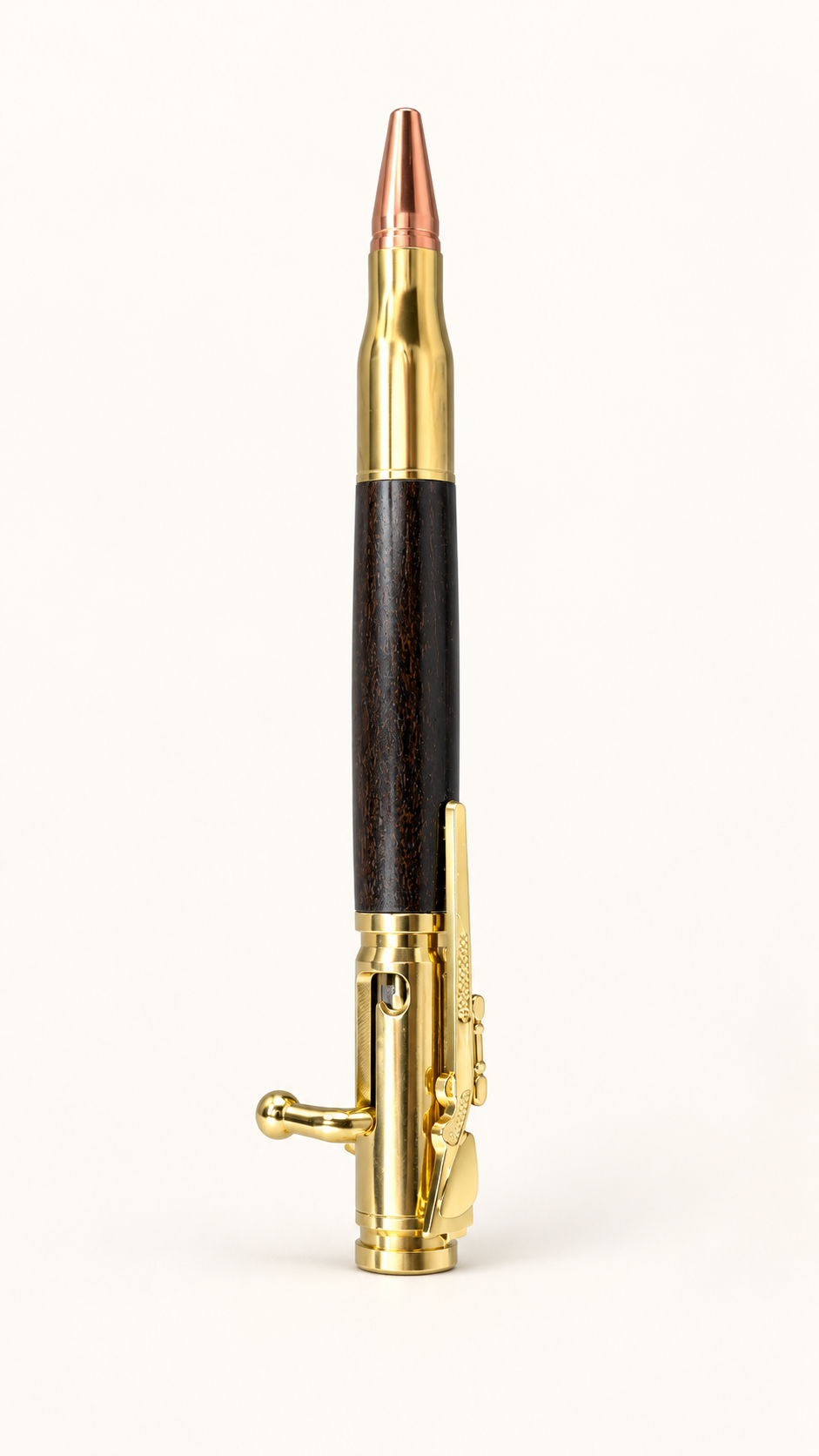 Dark Wood Bolt-Action Ballpoint Pen with Rifle Clip