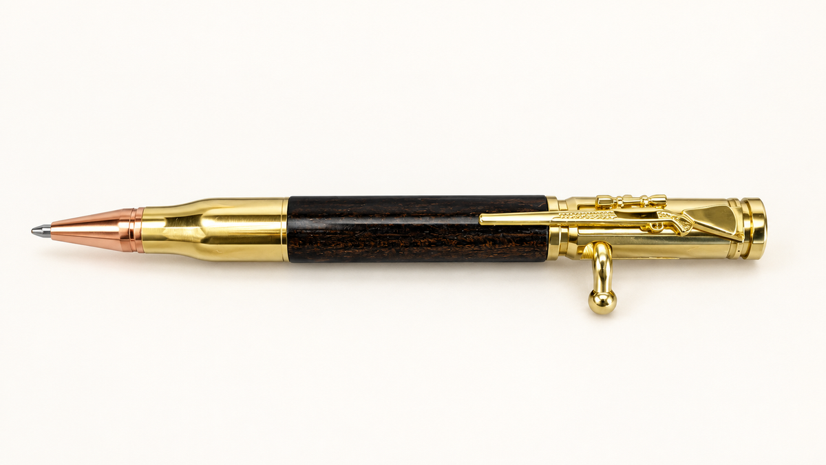 Dark Wood Bolt-Action Ballpoint Pen with Rifle Clip