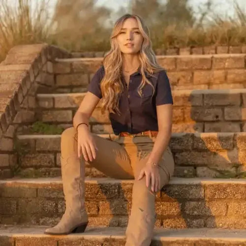Boerboel Wear - Ladies S/S Kalahari Shirt Navy Boerboel Wear