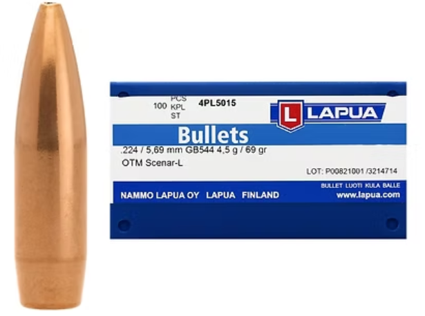 LAPUA .224 69 GR Scenar-L OTM GB544 Bullets (100) Lapua