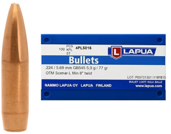 LAPUA .224 77 GR Scenar-L OTM GB545 Bullets (1000) Lapua