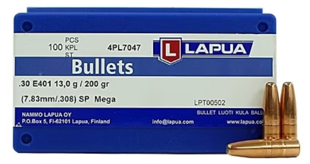 LAPUA .308 200 GR Mega SP Bullets (100)