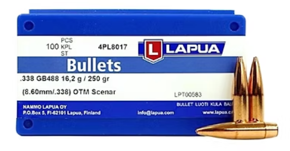 LAPUA .338 250 GR Scenar OTM GB488 Bullets (100)