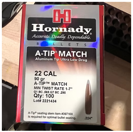 HORNADY .22 Cal .224 90 GR A-Tip® Match Bullets (100)