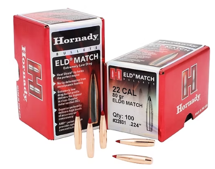 HORNADY .22 Cal .224 80 GR ELD® Match Bullets (100) Hornady