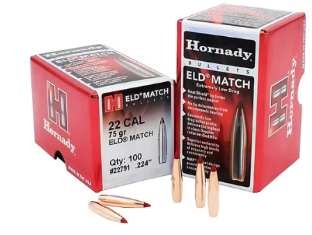 HORNADY .22 Cal .224 75 GR ELD® Match Bullets (100)