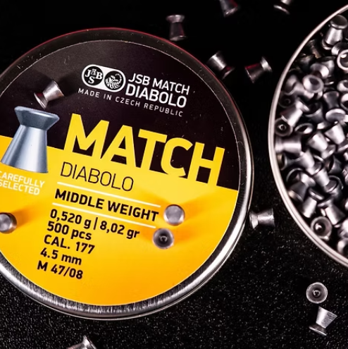 JSB Match Diabolo MATCH Middle Weight 4.5mm/.177 8.02 GR Airgun Pellets (500) JSB
