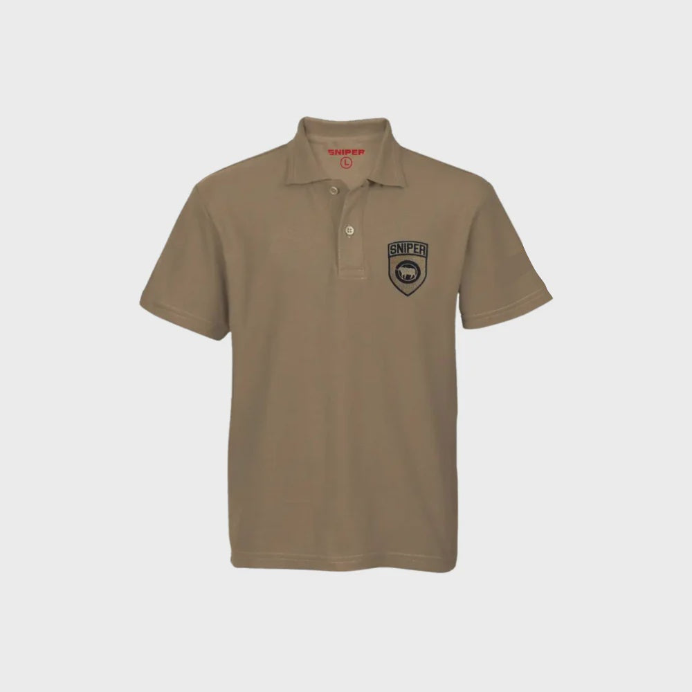 Sniper - Men's Buffalo Shield Short Sleeve Golfer - Cayote Sniper Africa