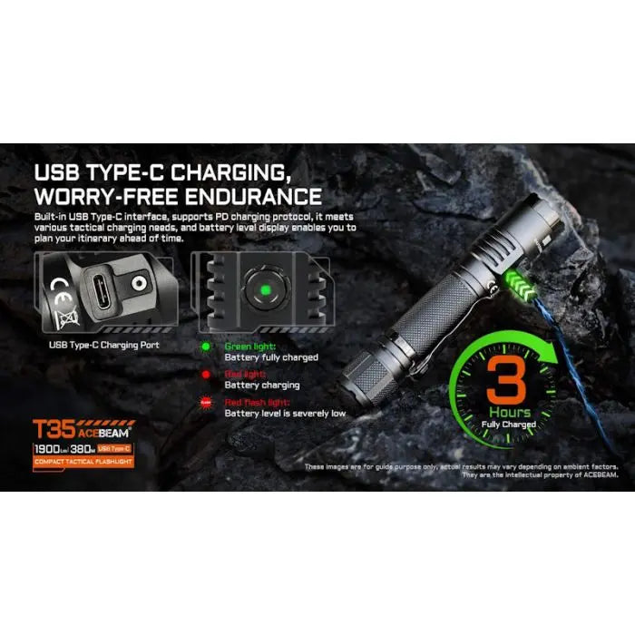 Acebeam T35 Compact Tactical Flashlight - 1900 Lumens, 380m, Green Acebeam