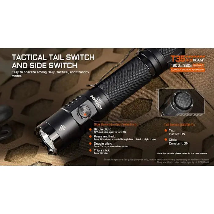 Acebeam T35 Compact Tactical Flashlight - 1900 Lumens, 380m, Green Acebeam