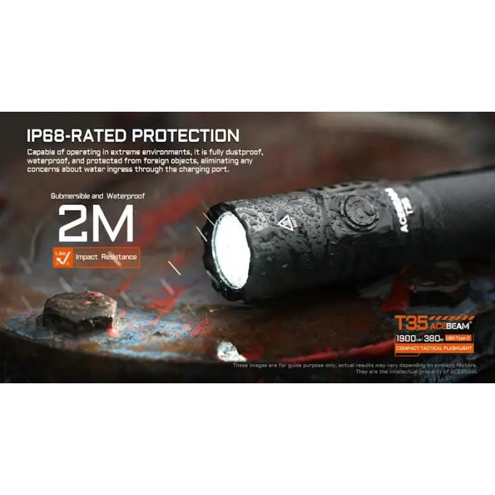 Acebeam T35 Compact Tactical Flashlight - 1900 Lumens, 380m, Green Acebeam