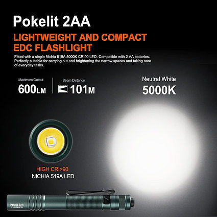 AceBeam Pokelit 2AA EDC Flashlight 600 lumens (Black)