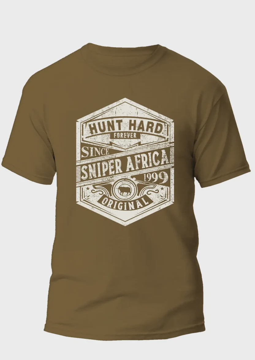 Sniper - Hunt Hard Mens T - Shirt - Cayote Sniper Africa