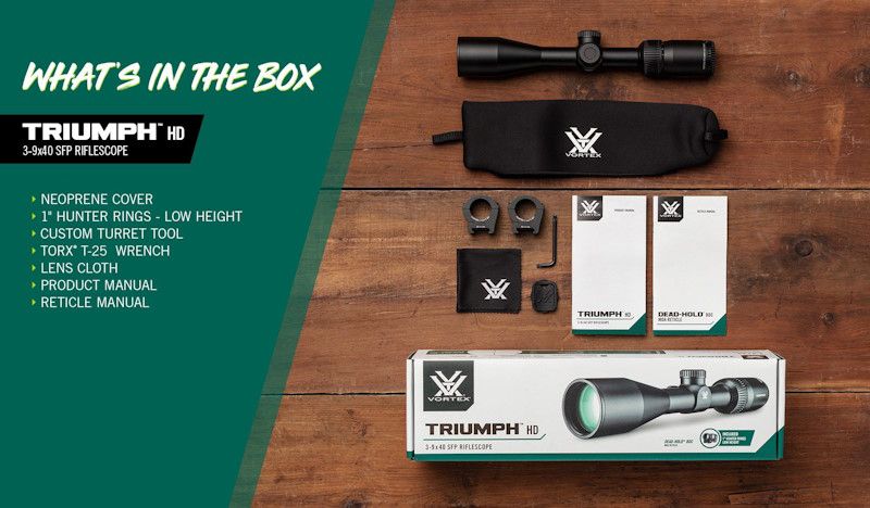 Vortex - Triumph HD 3-9x40 Dead-Hold BDC Riflescope With 1 Inch Hunter Rings Vortex