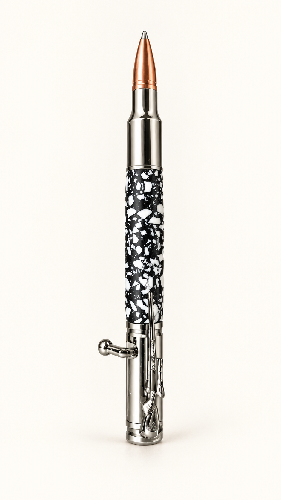 Black and White Mosaic Bolt-Action Ballpoint Pen