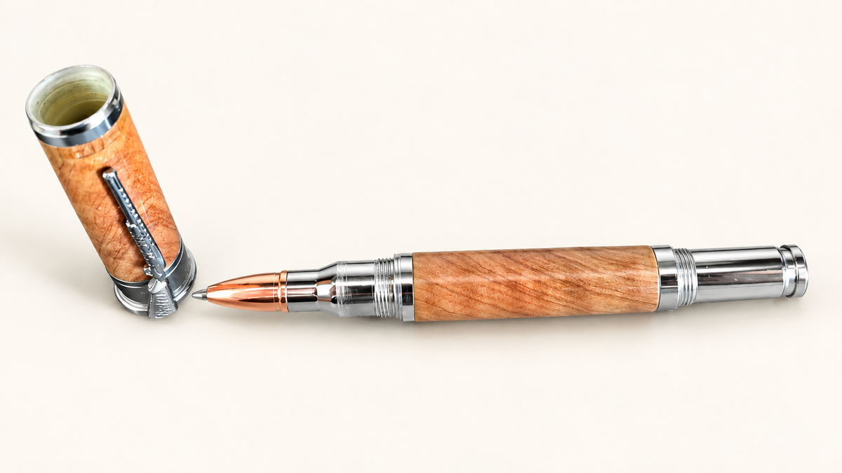 Wooden Bullet-Style Ballpoint Pen with Shotgun Clip