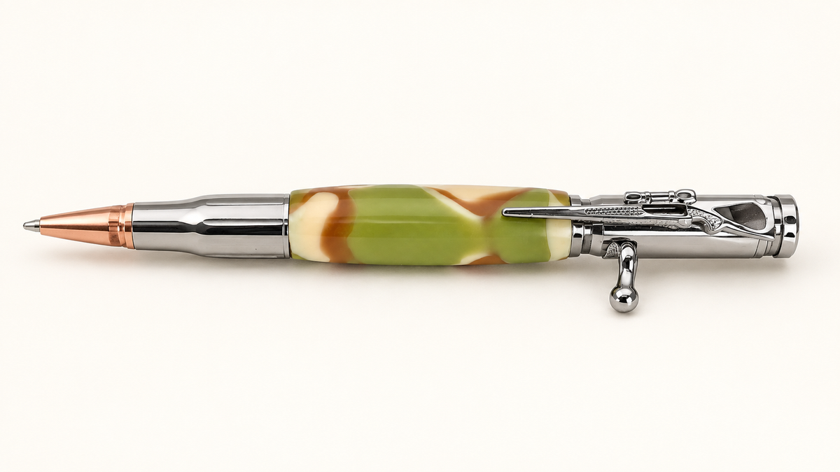 Camo Bolt-Action Ballpoint Pen with Rifle Clip