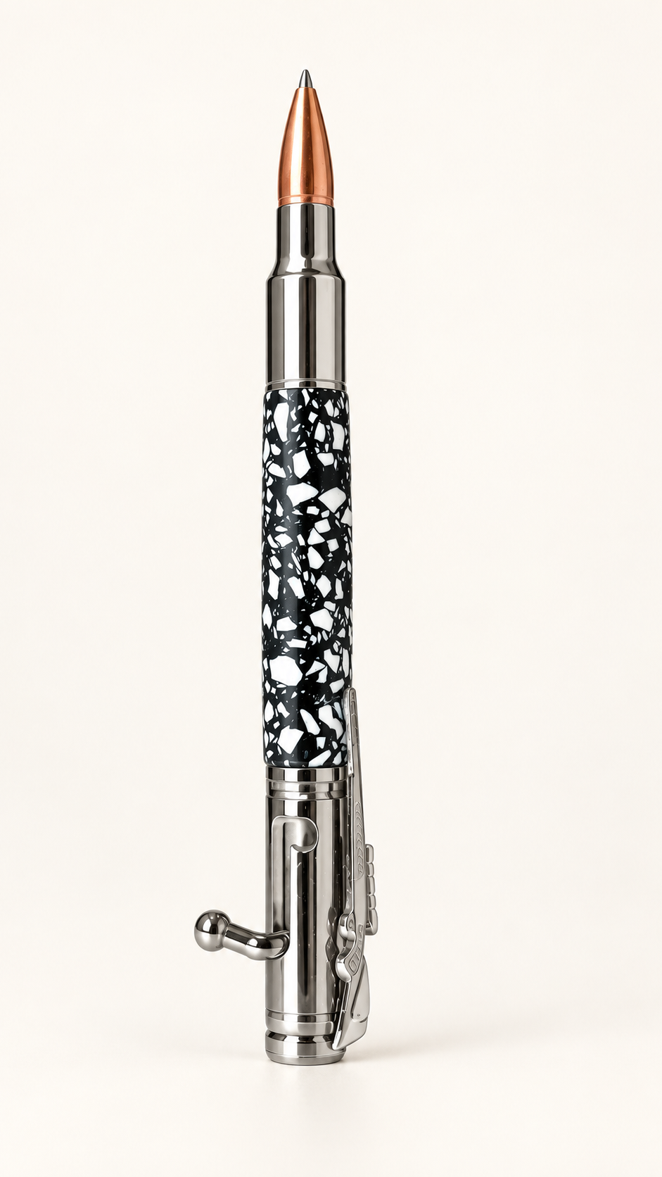 Black and White Mosaic Bolt-Action Ballpoint Pen