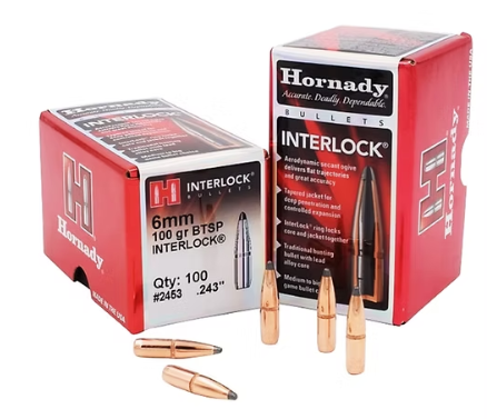 HORNADY 6mm .243 100 GR InterLock® BTSP Bullets (100)