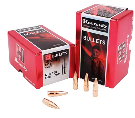 HORNADY 30 Cal .308 150 GR FMJ-BT Bullets (100)