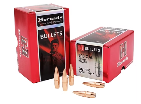 HORNADY 303 Cal .3105 174 GR FMJ BT Bullets (100)