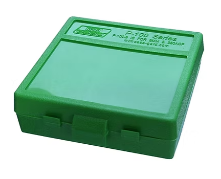 MTM P-100-9 9mm / 380 ACP 100 ROUND Flip-Top Ammo Box (Green)