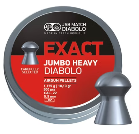 JSB Match Diabolo EXACT JUMBO HEAVY 5.52mm/.22 18.13 GR Airgun Pellets (500)