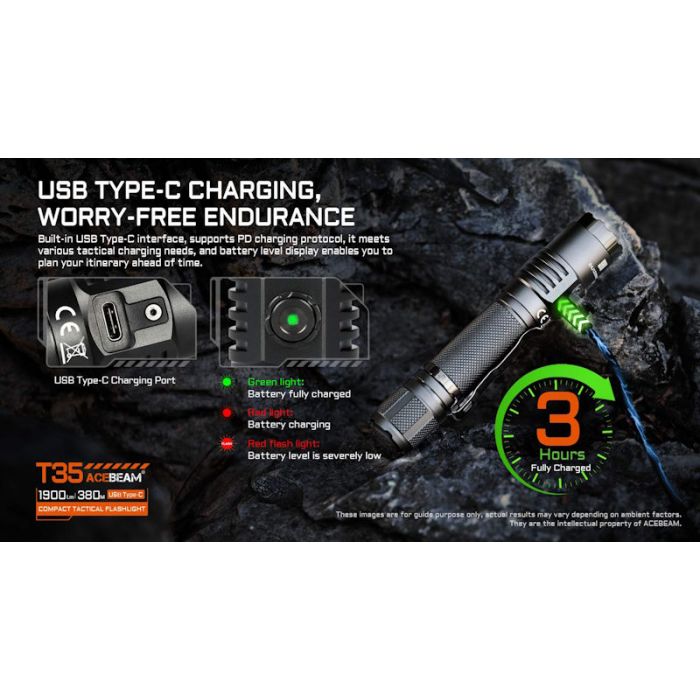 Acebeam T35 Compact Tactical Flashlight - 1900 Lumens, 380m, Green