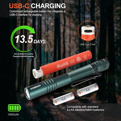 AceBeam Pokelit 2AA EDC Flashlight 600 lumens (Black)